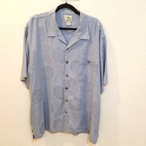 Luau men's shirt finest silk,grayish blue ,XL Camp style. Hawaiian.